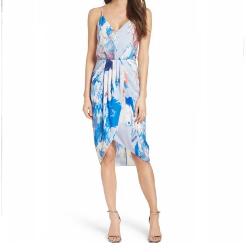 Chelsea28 size 10 Print Faux Wrap Dress Blue Watercolor Floral